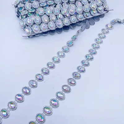 Diy Sewing Material Trim for Clothes Accessories Plastic Acrylic Oval Shape Rhinestones Chain for Costume Dresses Shoes & Bags