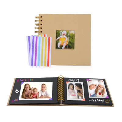 Photo Album Scrapbook 100 Pages(8.3x11.6in) Personalized Hardcover Black Page Scrapbook Journals Blank Handmade Memory Book
