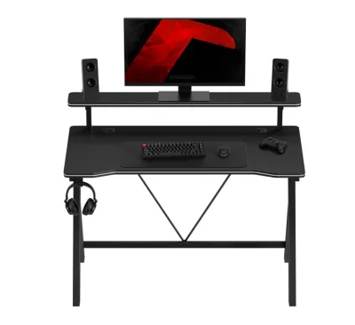 RGB Lighting Wholesale Gaming Desk Z Shaped Heavy Duty Large Table Game Desk with Monitor Riser Built in Power Strip