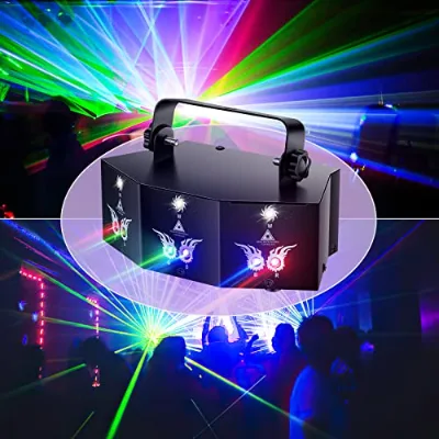 Party DJ Disco Light 9 Lens Stage Lighting Support DMX512 and Sound Activated with Remote Control Laser Lights