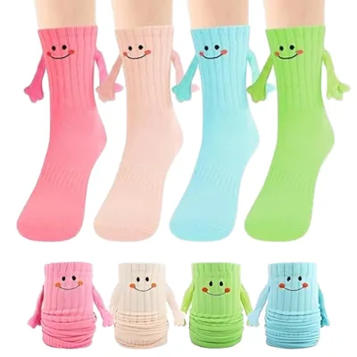 DL 4 Pairs Magnetic Holding Hands Socks, Soft Cotton Breathable Novelty Socks, Customizable Wholesale Gift Socks