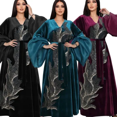Autumn Winter New Adult Robes Canary Three-dimensional Beads Embroidery Bubble Sleeves Polyester for Middle East Spring Summer