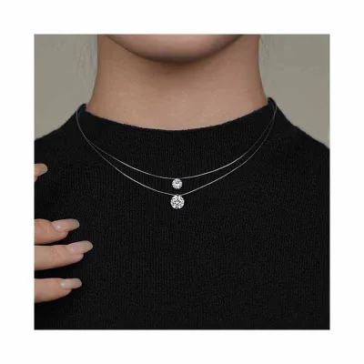 925 Sterling Silver Single Stone Shiny 6mm 8mm Cubic Zirconia Moissanite String Silver Ghost Chocker Necklace