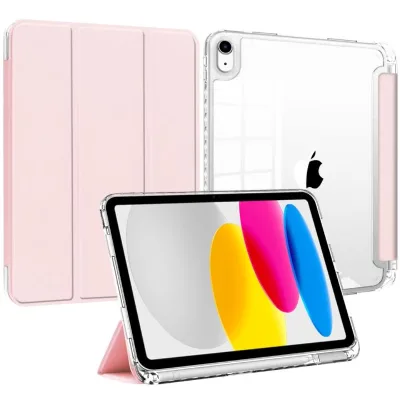 High Transparent Crystal Tri-folding PU Leather Cover for Ipad Mini6 8.3 Inch with Pencil Holder Hard Acrylic PC Back Cover