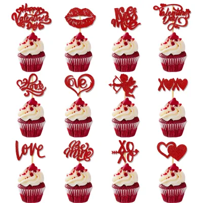 New Valentine's Day Paper Baking Cake Small Flag Party Plug-In Supplies Cupcake Topper