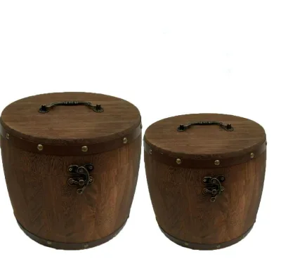 Wooden Barrel Canister Vintage Retro Storage Box