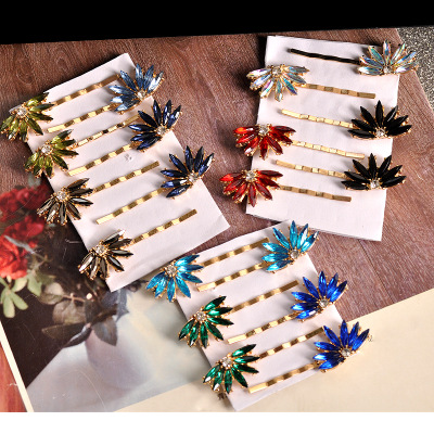 Korean Vintage Style Shiny Crystal Hair Pin Set Rhinestone Pearl Alloy Bobby Pin Set Hair Clip Set for Women Girls