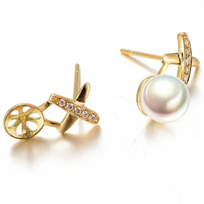 Ehao Jewelry 18K Gold Diamond Stud Earrings Cross Design Women's ED0014