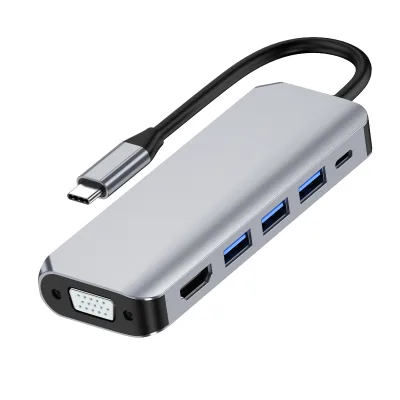 6 in 1 Multi-Functional USB C Hub with 5Gbps USB3.0 PD100W Fast Charging HDTV Extension Adapter Stock Product