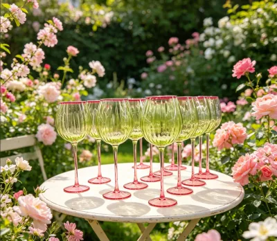 Luxury Crystal Vertical Stripes Pumpkin Style Home Drink Vintage Colorful Wedding Glass Burgundy Wine Glass GobletwithColoredRim