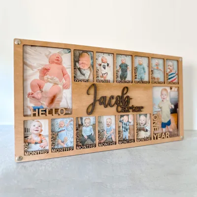 Customizable Newborn Monthly Photo Frame First Year Photo Frame Baby Birth Through One Year Monthly Photo Picture Frame