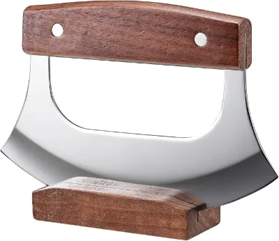 Pizza Cutter with Wood Handle Pizza Knife Pizza Ulu Knife with Stainless Steel Blade
