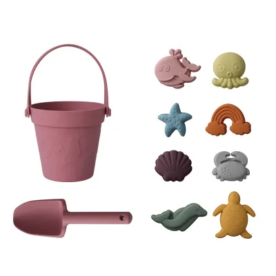 Fubon 3D Marine Theme Silicone Beach Toy Set Summer Outdoor Kid/Children's Bucket Shovel Bag Sand Molds Unisex Ages 2-14+ Model