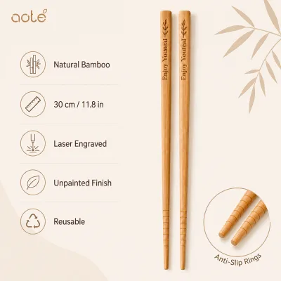 Wholesale 30cm Modern Enjoy Your Meal Engraved Solid Wood Bamboo Chopsticks Natural Reusable Eco Friendly Customized Color