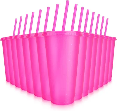 Plastic Reusable PP Stadium Coffee Pink Cup Mug with Straw and Lid Custom Logo