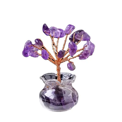 GEM Natural Crystal Amethyst Money Tree Crystal Ornaments Wholesale Office Home Desktop Ornaments