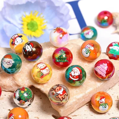 16mm Acrylic Printed Beaded Christmas Halloween Cartoon Character Beaded Bracelet Keychain Pen Accessories 200pcs/bag