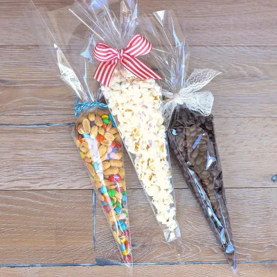 OPP Clear Plastic Cone Bags Triangle Cello Bags for Popcorn Sweet Candy