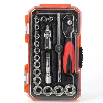 19pcs 1/4"Drive Socket Ratchet Wrench Set Automotive Machinery Repair Toolbox