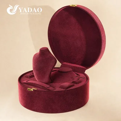 YADAO Luxury Large Circular Jewelry Display case Red Velvet for Necklace Bracelet Earring Ring Interchangeable Portraits