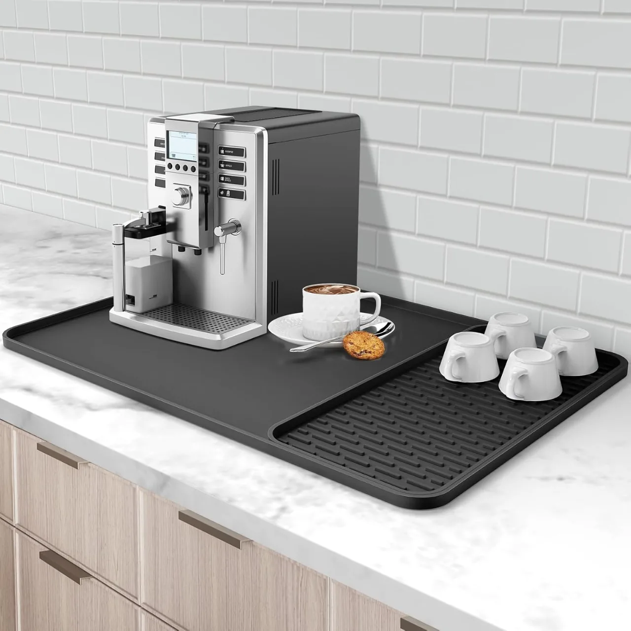 Durable Silicone Coffee Mat Bar Mat with Detachable  Fits Under Coffee Maker & Dish Rack
