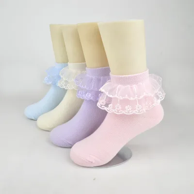 High Quality Toddler Baby Child Girls Ruffle Lace Ankle Sock Cotton Princess Dress Lace Sock Casual White School Socks for Girls