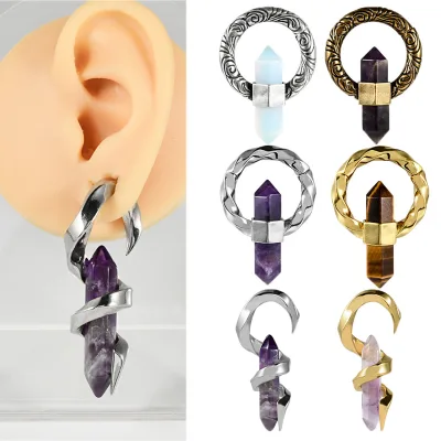 Copper Magnetic Irregular Ear Weight Piercings Amethyst Stone Hanger Heavy Ear Weight Earlobe Expander Retro Piercing Jewelry
