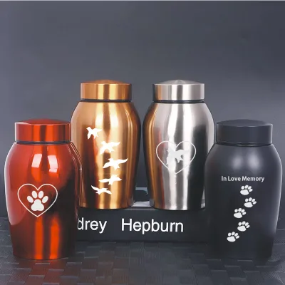 Pattern Printed Logo Stainless Steel Pet Urn Large Small Sizes Moisture-Proof Protection Metal Seal for Cross-Border Dog Use