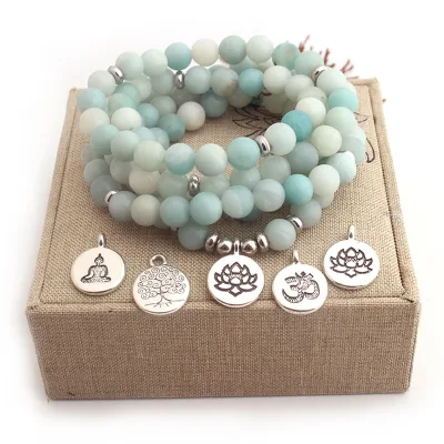 Customizable Pendant Jewelry Matte Amazonite Beads Necklace108 Mala Amazonite Stone Bead Bracelet