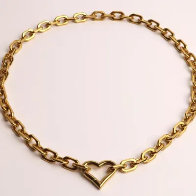 Minimalist Chunky Heart Choker 316L Stainless Steel Statement Necklace 18K Gold Plated Heart Clasp Jewelry Trendy Gift for Women