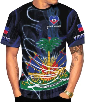 Hot Sale Custom Haiti Flag Clothing Full Print Design Haiti National Flag Oversized Heavyweight TShirt