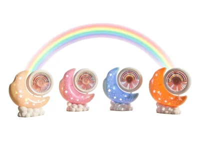 USB Rechargeable Mini Desk Fan Rainbow Night Light Portable Quiet Cooling Fan