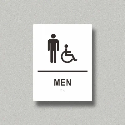 Minimalist Braille Men Restroom Sign High Visibility Icon Design for Retail Malls, Transit Stations Inclusive Toilet Signage