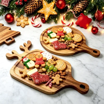 Xmas Eco-Friendly Wood Cheese Board Set Reindeer Tree Shaped Acacia Wood Cutting Board Charcuterie Platter Christmas Party Gift