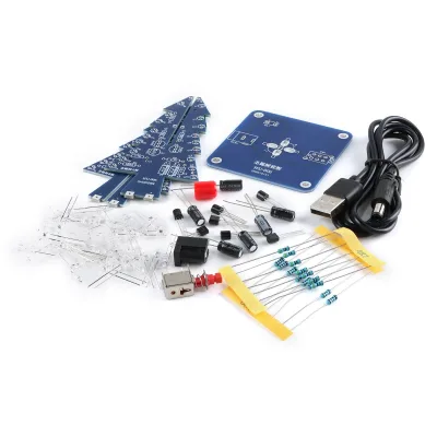 Colorful Christmas Tree Parts Seven Color LED Lights Welding Practice Small Christmas Tree Electronic Production DIY Kit HU-006