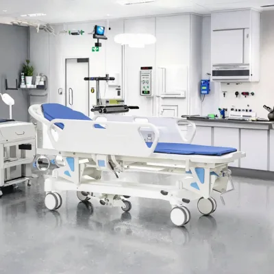 B2 Hospital Patient Transfer Stretcher Emergency ER ICU Trolley 5th Wheel Central Lock ABS Side Rails 250kg Load