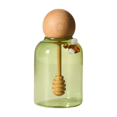 Wholesale Customized Home Kitchen 3D Bee Glass Honey Storage Jar with Stirring Rods