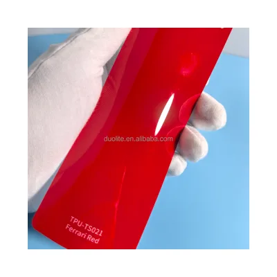 Premium Paint Safeguarding Material, Glossy Ferrari Red Color Shift Film, Hydrophobic Outer Layer, Barrier Against Abrasion