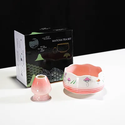 Wholesale Matcha Tools Customized Ceremonial in Stock Food Grade Cut Pattern 2 Pieces Matcha Bowl Set with Customize Logo