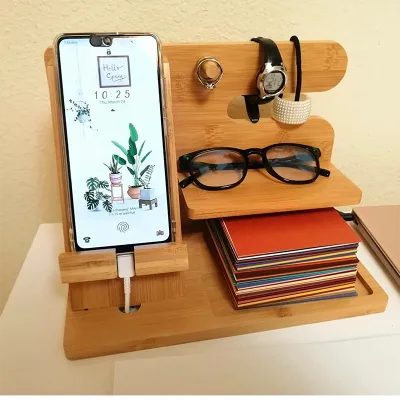 Wooden Phone Docking Station Desktop Mobile Phone Mobile Phone Bamboo Charging Dock Stand Station