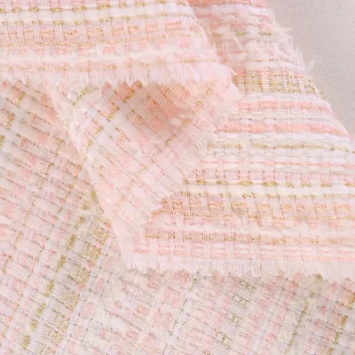 Wholesale Colorful Metallic Polyester Stretchy Plaid Check Woven Woolen Yarn Dyed Tweed Fabric Jacquard Winter Coats Dresses