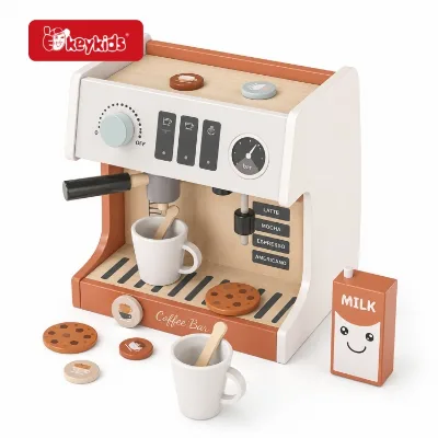 Brown & White Pretend Play Coffee Machine Toy Set with Barista Accessories, Interactive Espresso Maker Gift for Kids W10D682B
