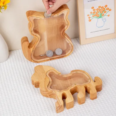 Internet Celebrity Animal Alphabet Piggy Bank Creative Wooden Rabbit Money Box Transparent Cylinder Ornament Gift Box Money