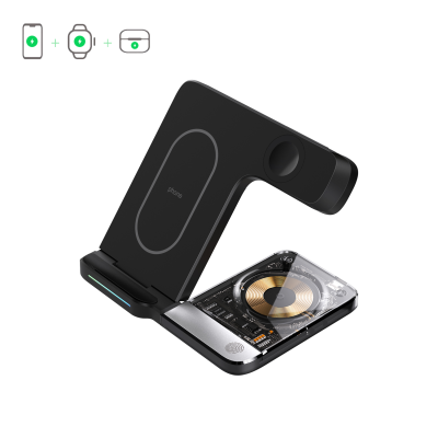 Transparent Design 15W Fast Charging 3 in 1 Wireless Charger Foldable With Night Light