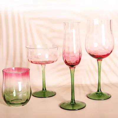 Flower Custom Gradient Colored Crystal Wine Glasses Set White Wine Glass Cocktail Champagne Glasses Drinking Glass for Wedding