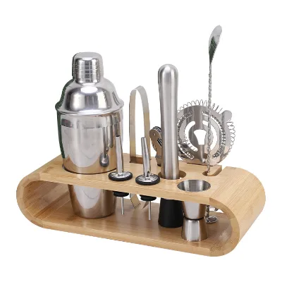 Premium Stainless Steel Wine Shaker Set with Bamboo Stand 1L Capacity Reusable Bar Tool Kit for Home Bar Party