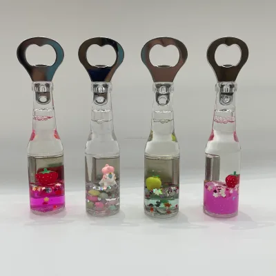 Creative Floating Glitter Acrylic Liquid Bottle Opener 3D Floater Beer Opener for Bar Kitchen Party Promotional Souvenirs