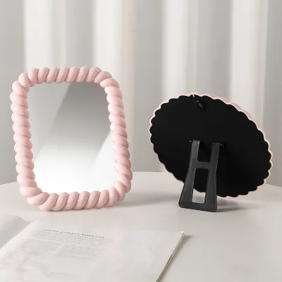 Cute Square Desktop Plastic Folding Makeup Mirror Irregular Beauty Mirror with Logo Printing for Bedroom Cloakroom and Gift
