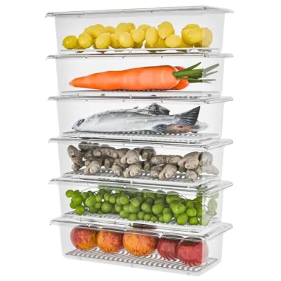GREENSIDE Luvis Grace Clear Rectangle Fridge Storage Containers Stackable BPA-Free Plastic Lids 31L Capacity | Organization
