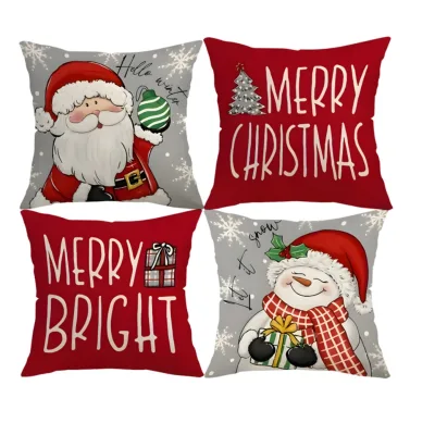 Christmas Snowman Santa Claus Pillow Cases 18*18 Inch Set of 4 Merry Christmas Winter Holiday Throw Cushion Covers for Home